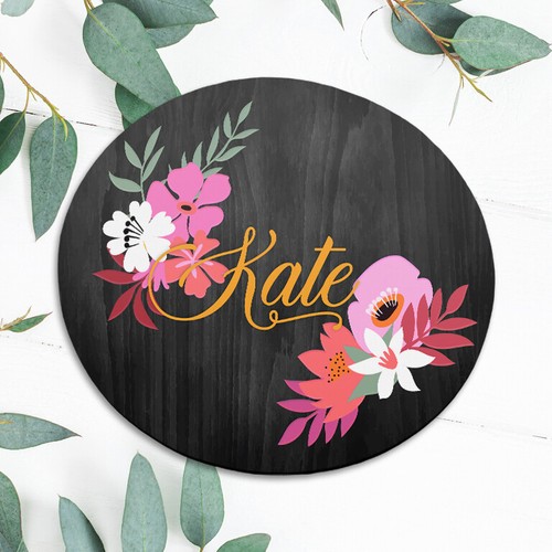 Custom name dark - wood, flowers